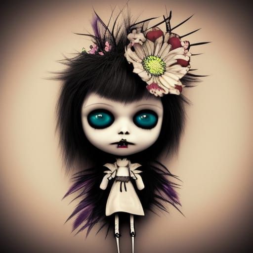 Gothic Doll with Voodoo Doll, Art Nouveau Style