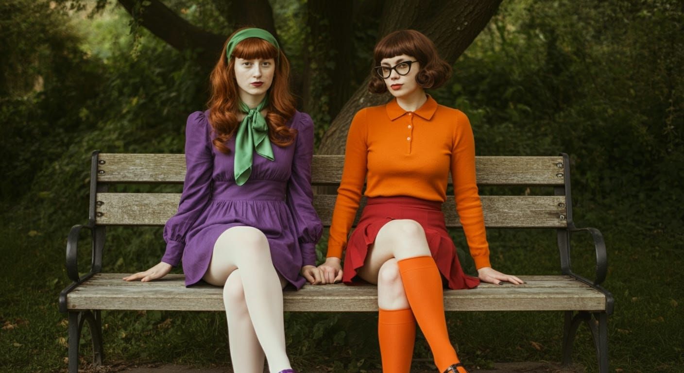 Elegant Women Relax Under Vintage Tree