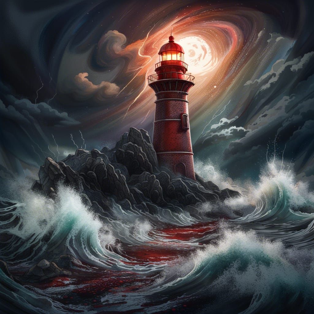 The haunted lighthouse in a bloody sea