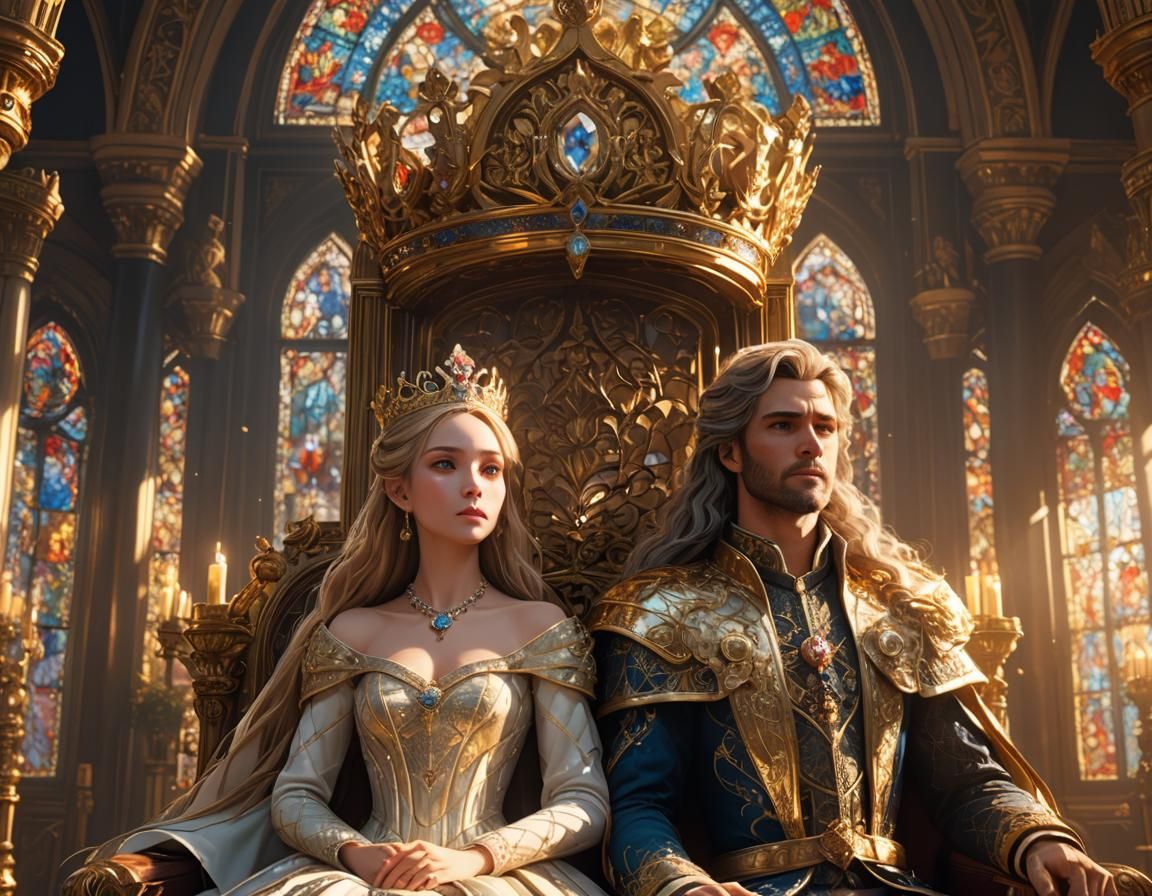 Crowning Ceremony in Opulent Throne Room: 3D Anime Art