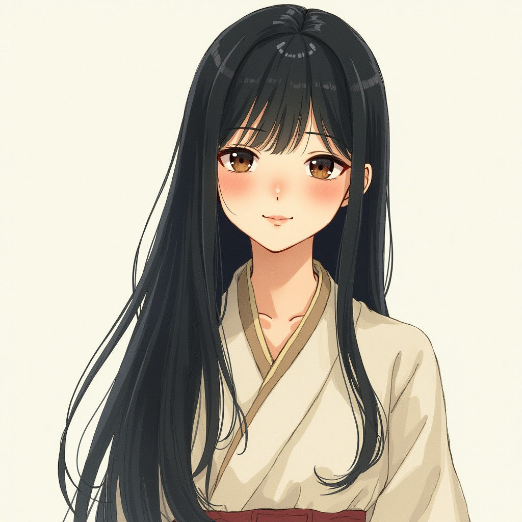 Elegant Woman with Long Black Hair in Watercolor Style