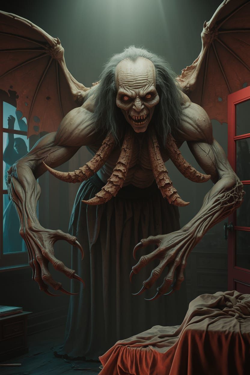 Terrifying Demon Fusion in a Dark Bedroom