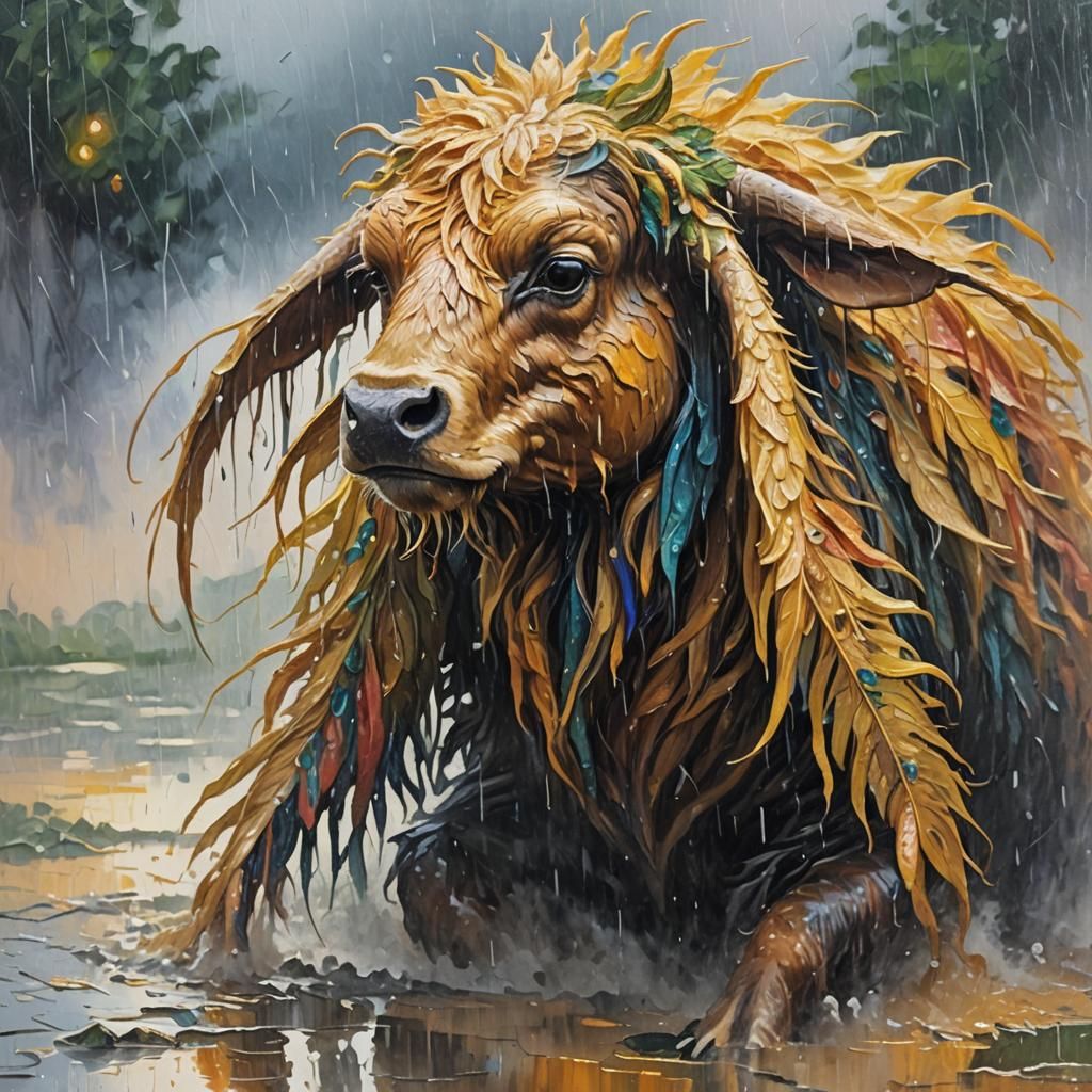 Rain-soaked Creature in Expressionist Impasto Style