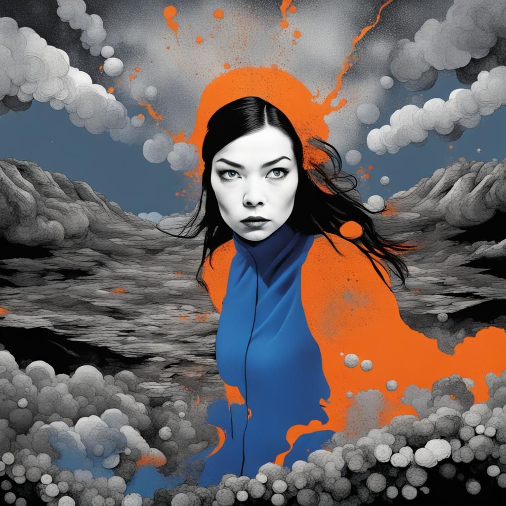 Björk Splash Art Portrait in Comic Book Style