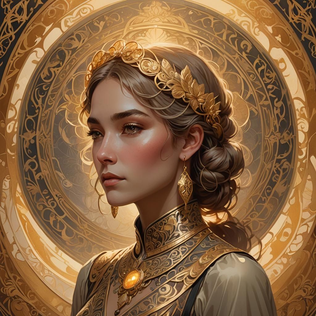 Ethereal Woman Portrait with Art Nouveau Style