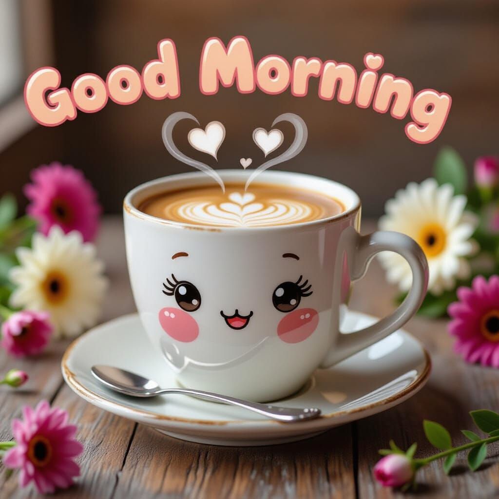 Cute Kawaii Coffee Cup with Heart Steam