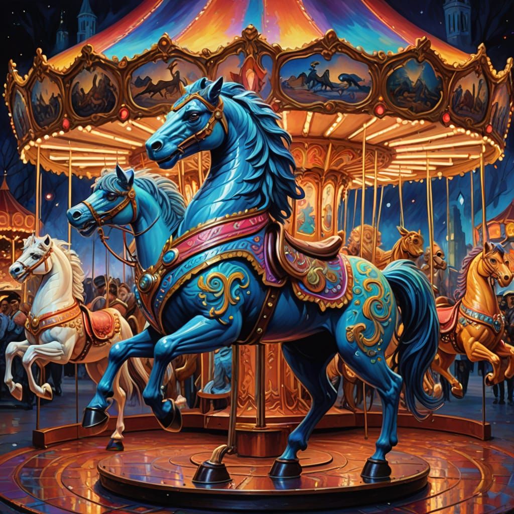 Mythical Creature Carousel In Vivid Neon Lighting