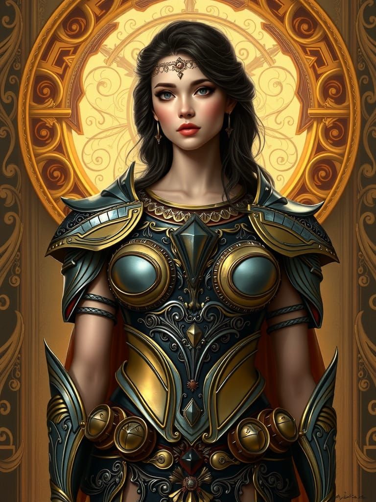 Armored Goddess in Ornate Golden Light