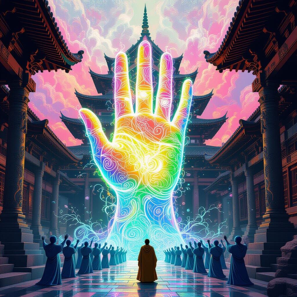 Surreal Hand Emitting Life in Ancient Japan