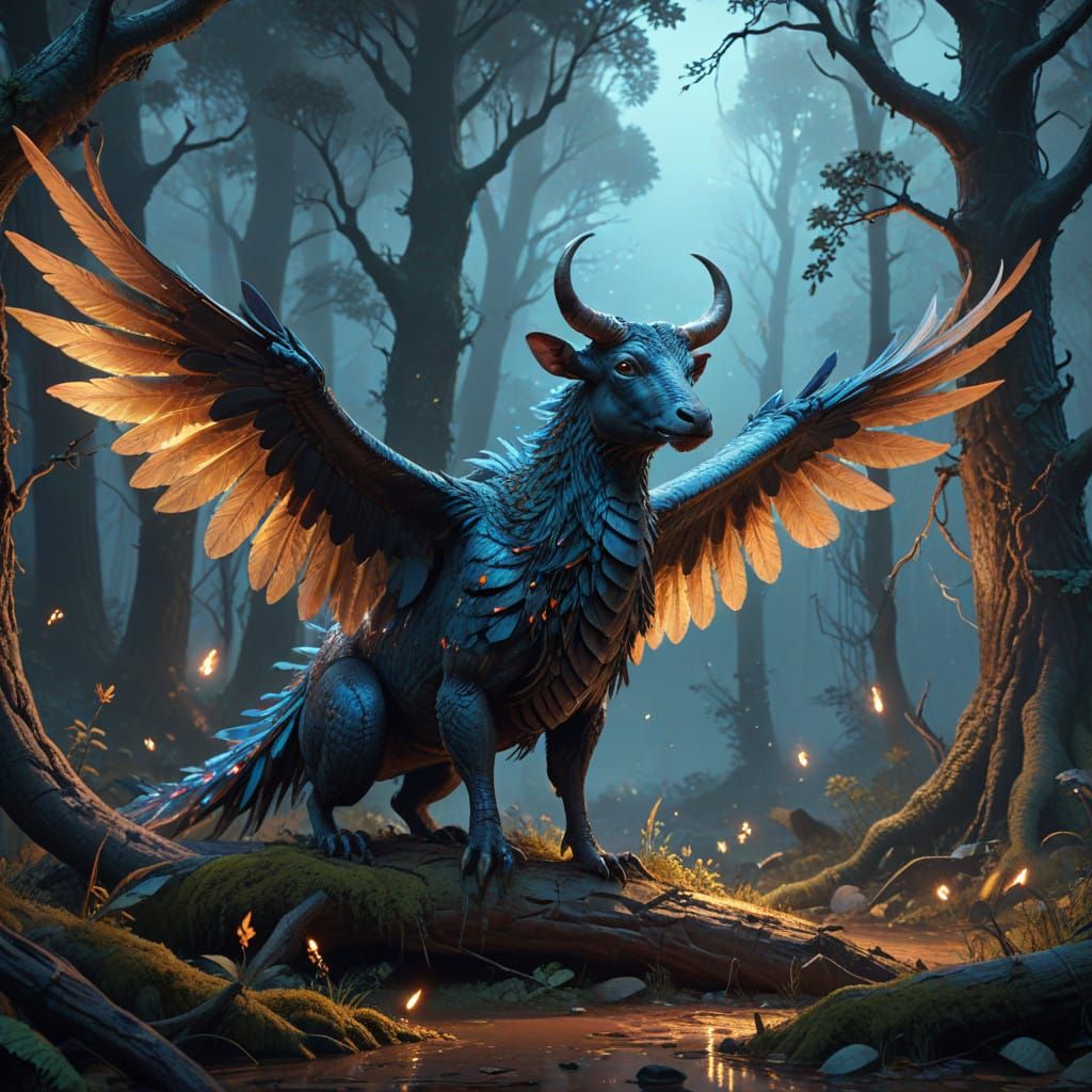 Mystical Forest Serpent-Bird-Bull Hybrid