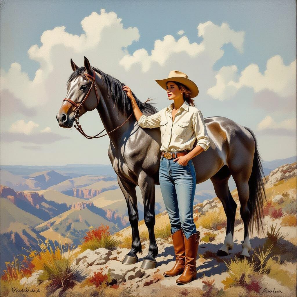 Thoroughbred Horse and Woman in Akubra Hat