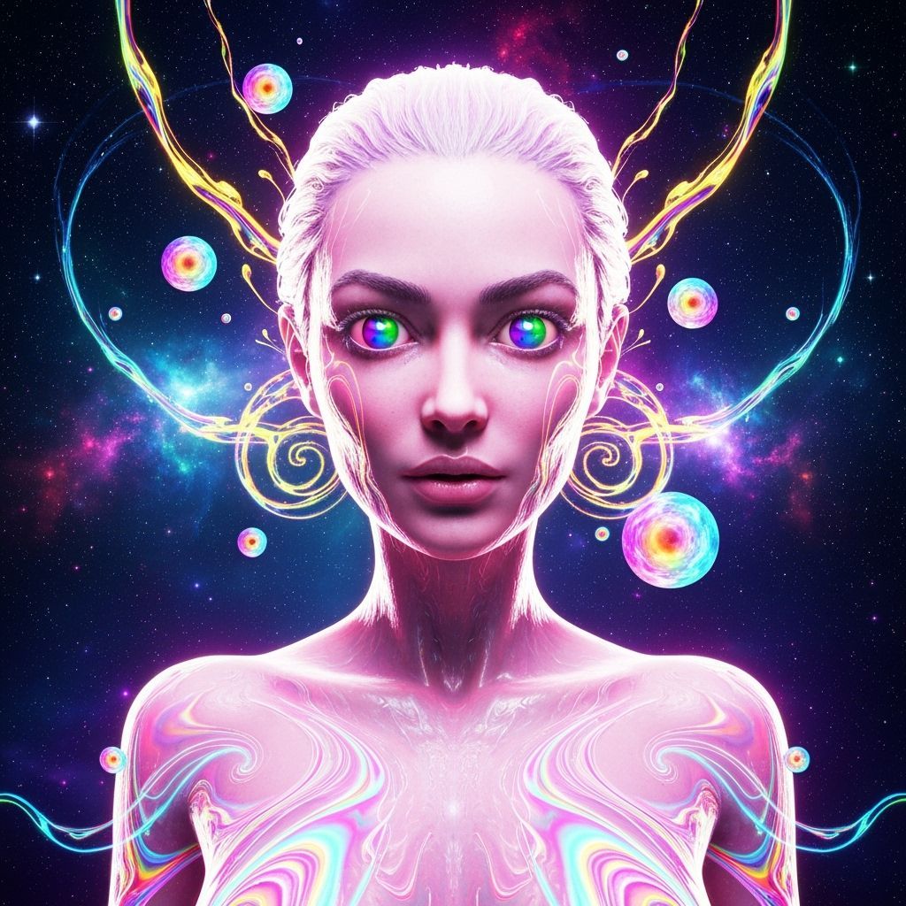 Ethereal Figure Embodies Tetrachromacy in Surrealist Style