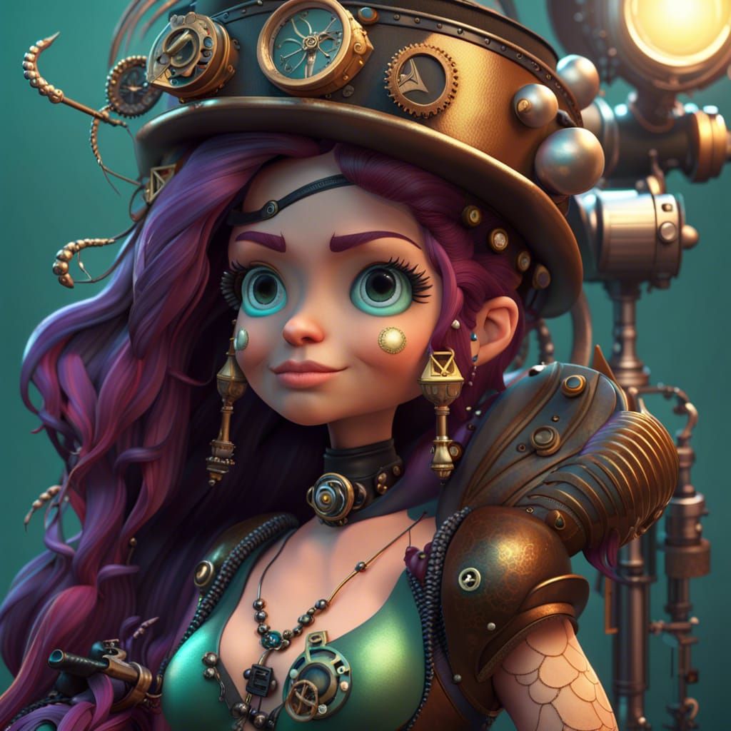 Steampunk Mermaid Concept Art in 3D