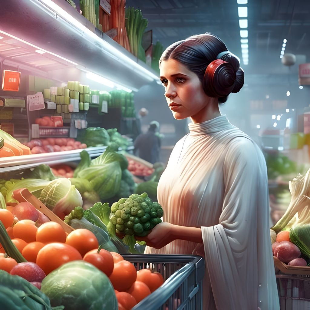 Princess Leia Does Groceries: 3D Watercolor Render
