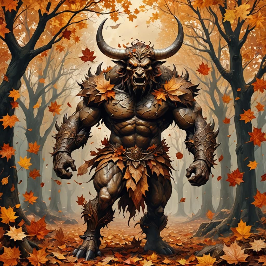 Minotaur with Autumn Leaf Wings