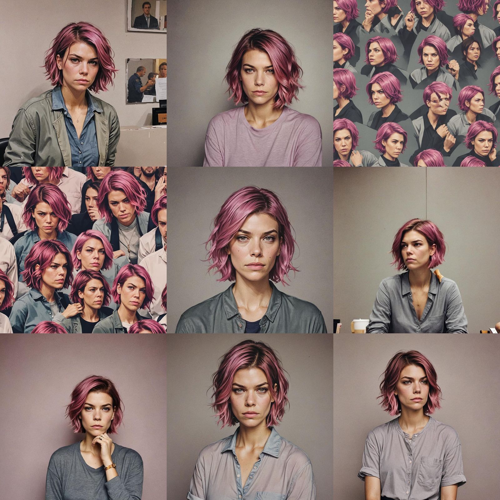 Depressed Woman with Pink Hair Portrait