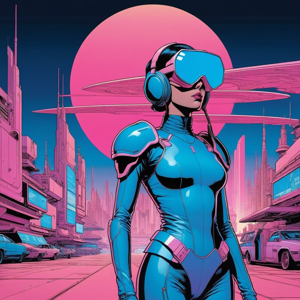 Cyberpunk Dreams in Vibrant Blue and Pink
