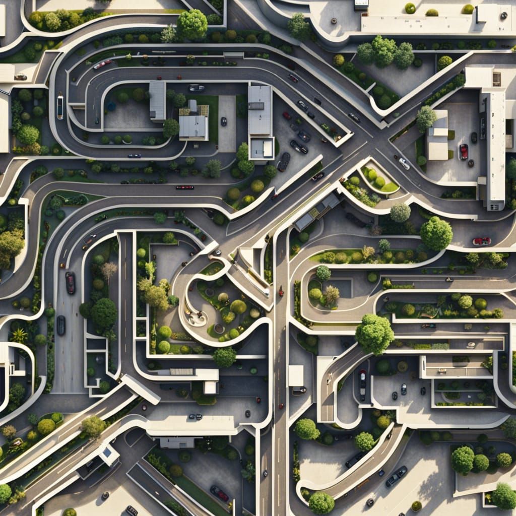 Top-Down View of an Overgrown City Maze