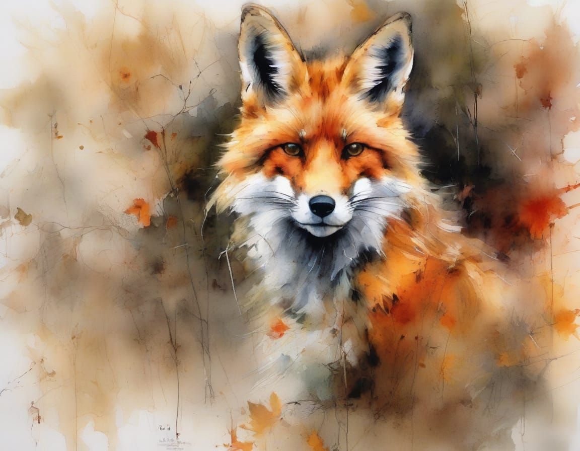 Red Fox in Autumn Forest, Painterly Realism