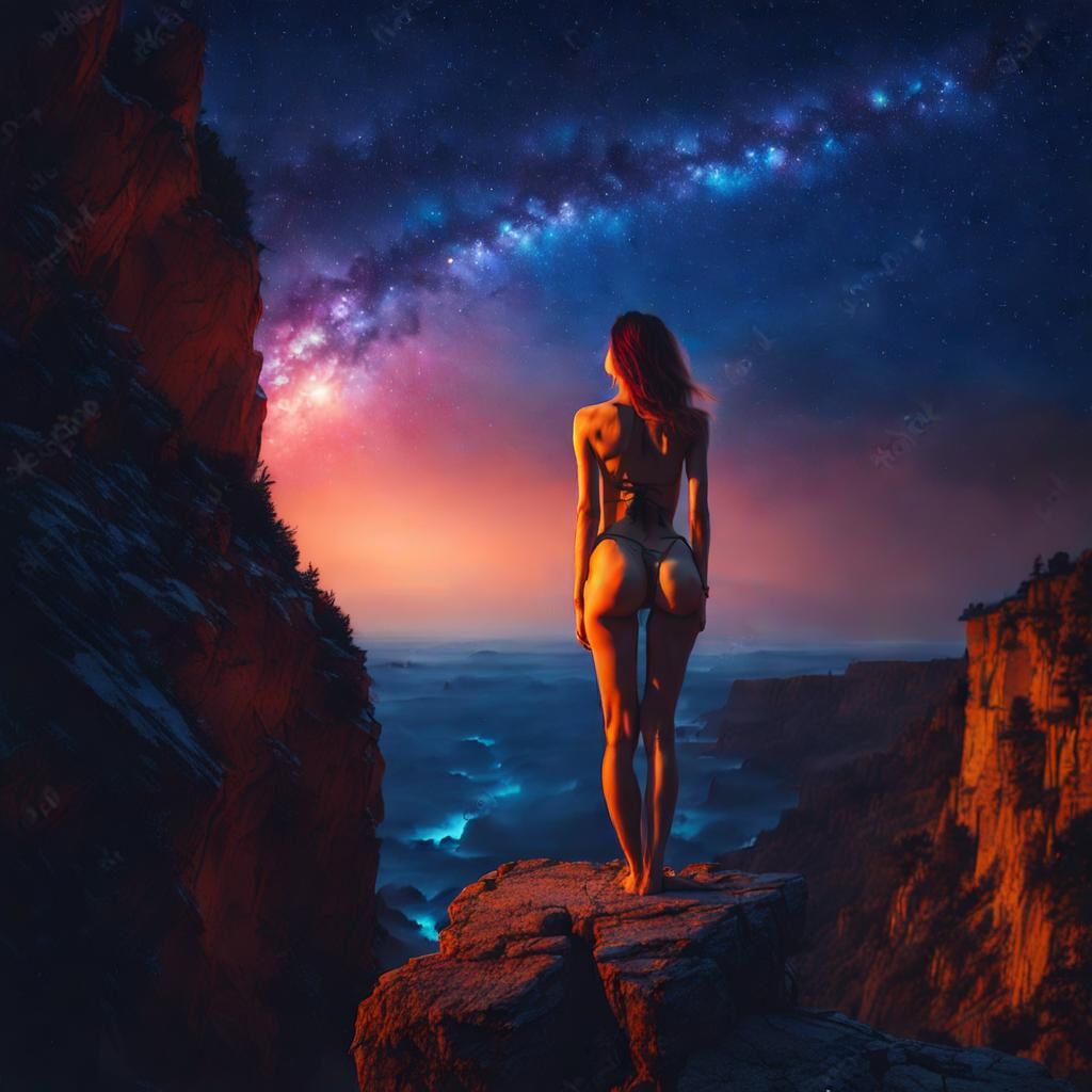 Melancholic Woman Gazing at Stars in Cool Colors