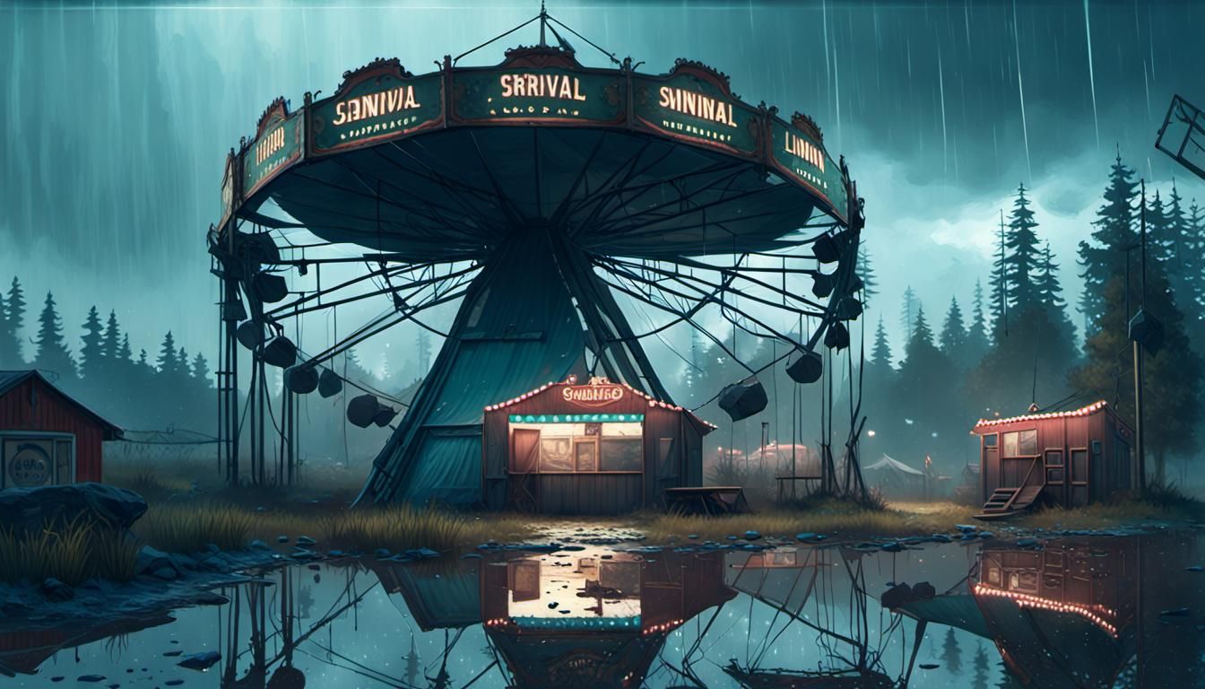 Abandoned Biopunk Carnival in Liminal Space