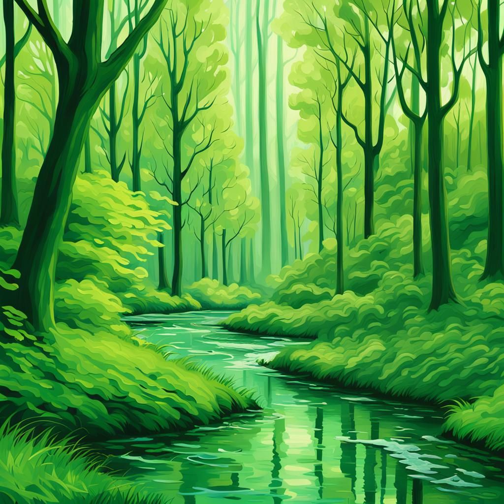Green Forest River Trail in Van Gogh Style