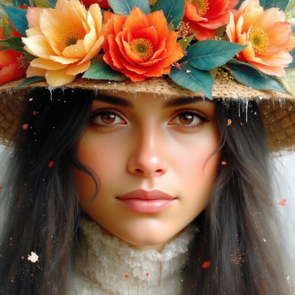 London Flower Seller Portrait in Oil Painting Style