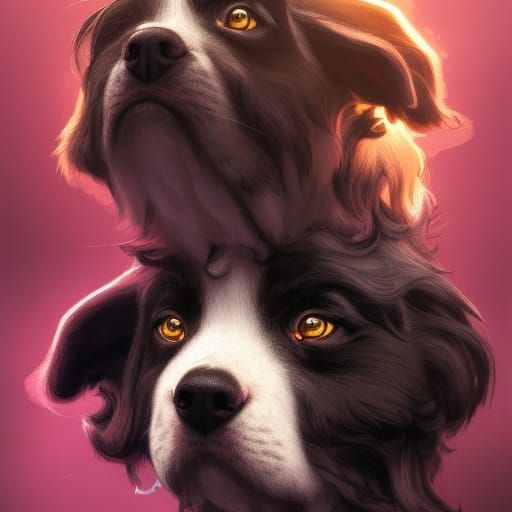 Hyperdetailed Portrait of Two-Headed Puppy Cerberus