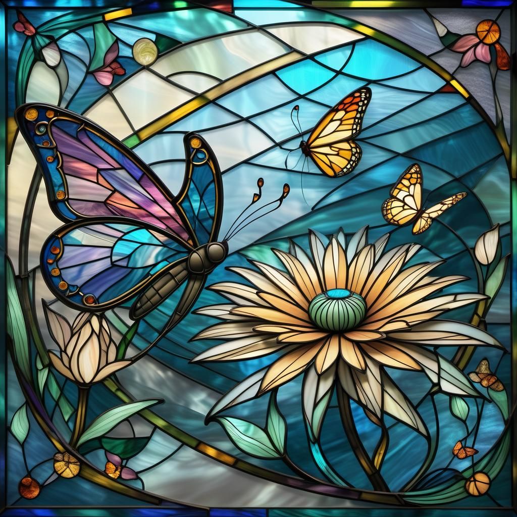 Surreal Cubist Flower Transforms in Stained Glass