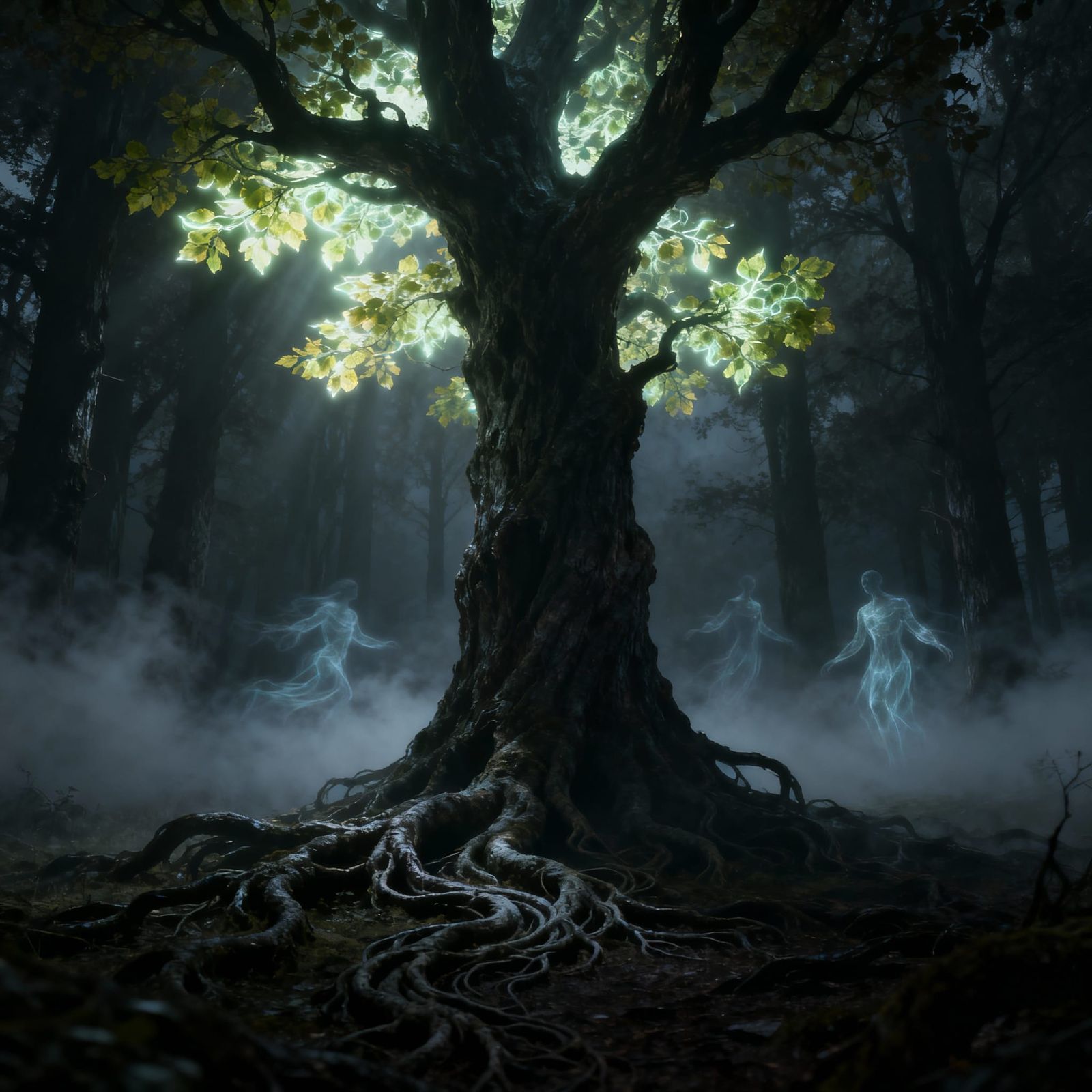 Ancient Ethereal Tree in Dark Fantasy Clearing