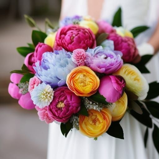 Rainbow peonies bouquet
