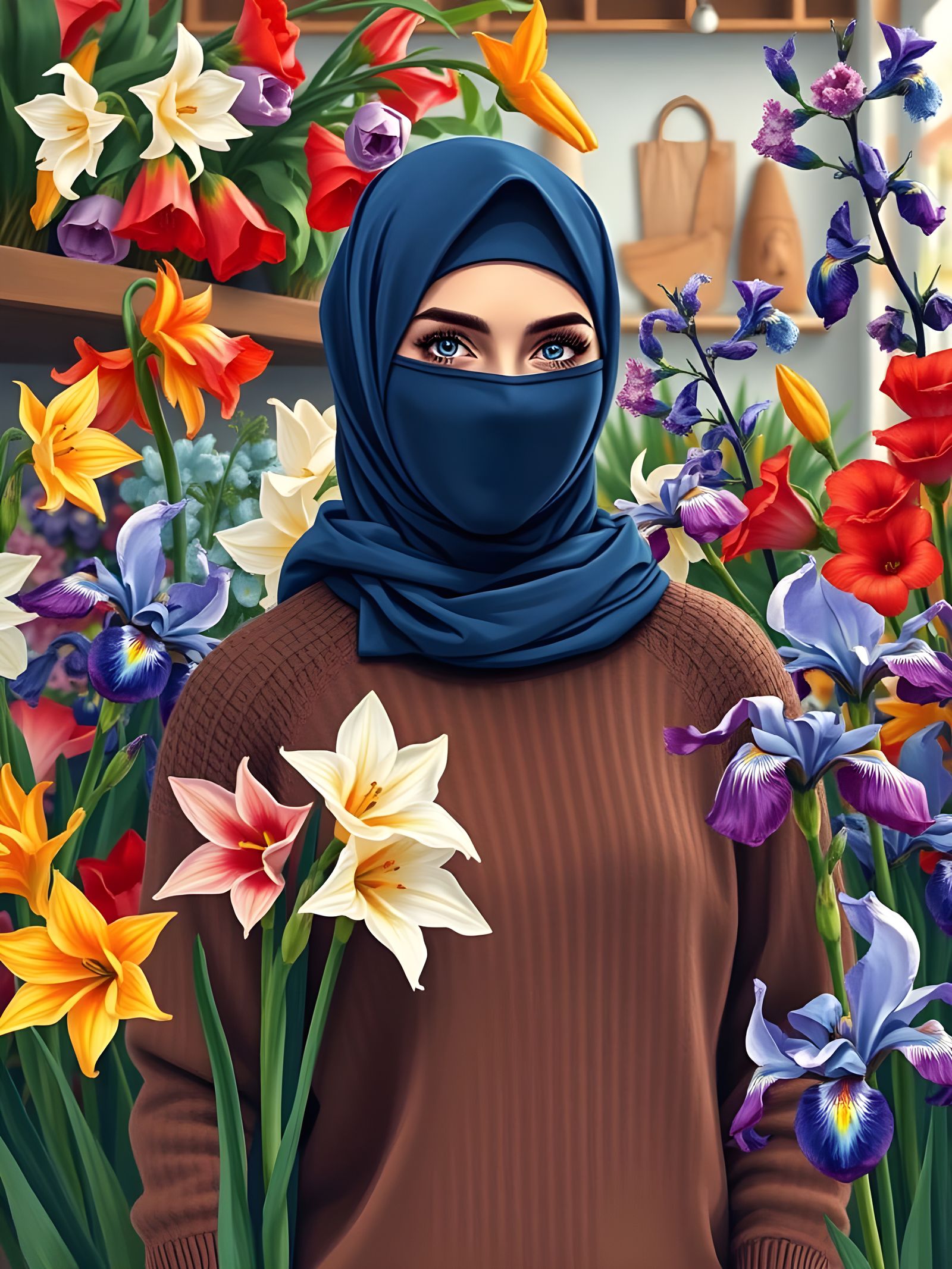 Swedish Niqabi Florist in Flower Shop Painting
