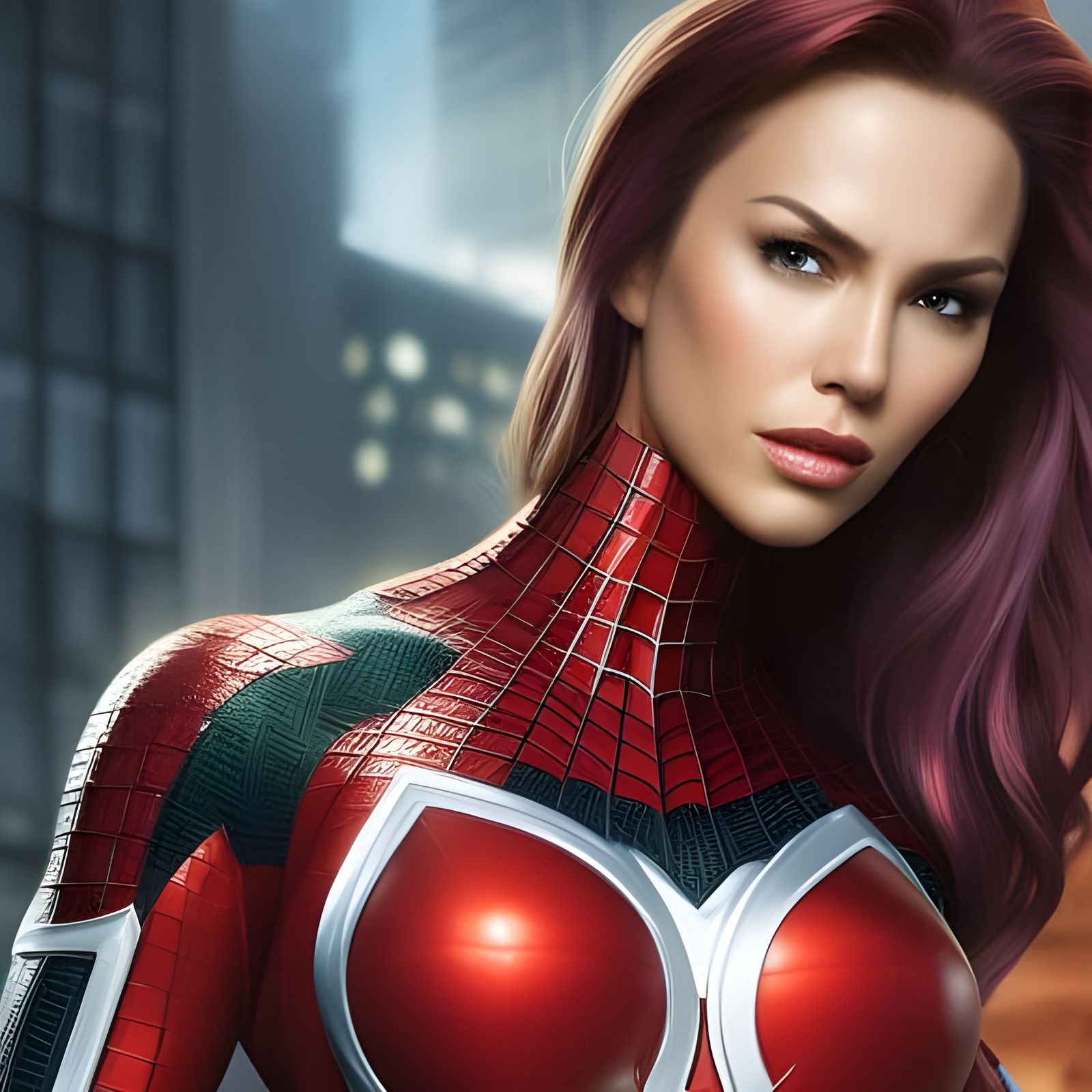 Mary Jane as Spiderman: Hyperrealistic Glamour Portrait