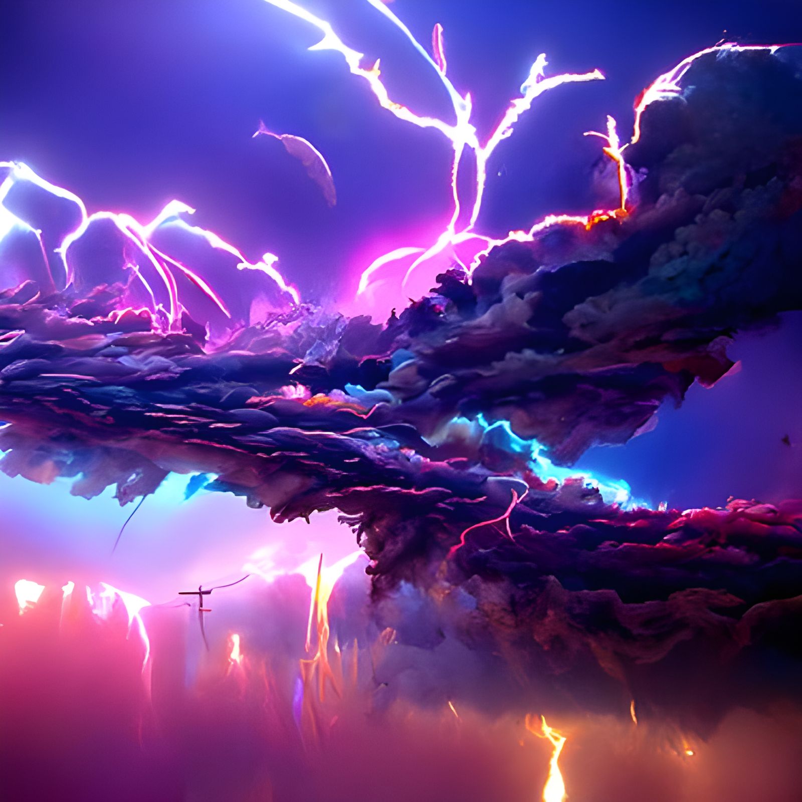 Psychedelic Lightning Storm Landscape in Hyperrealism Style