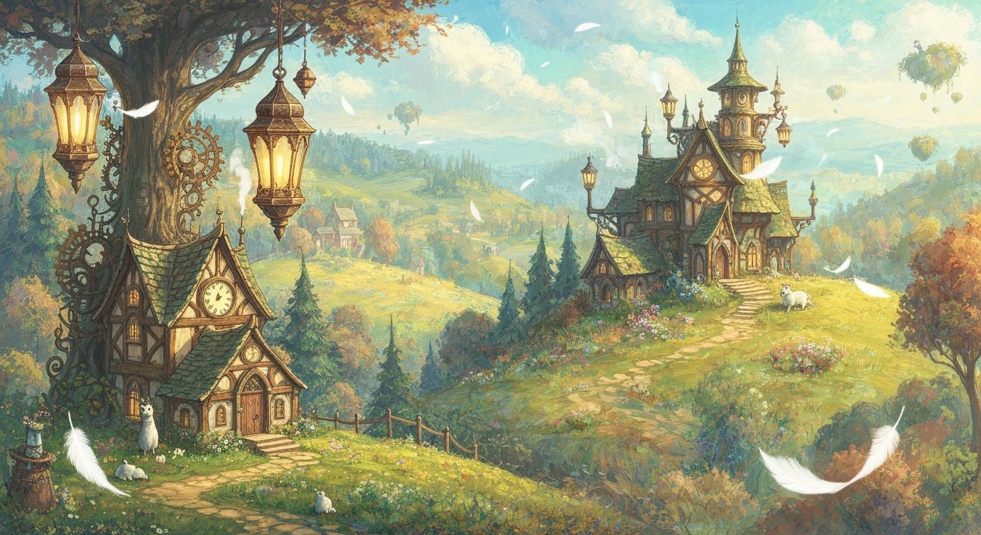 Magical High Fantasy Village with Magitech Lighting