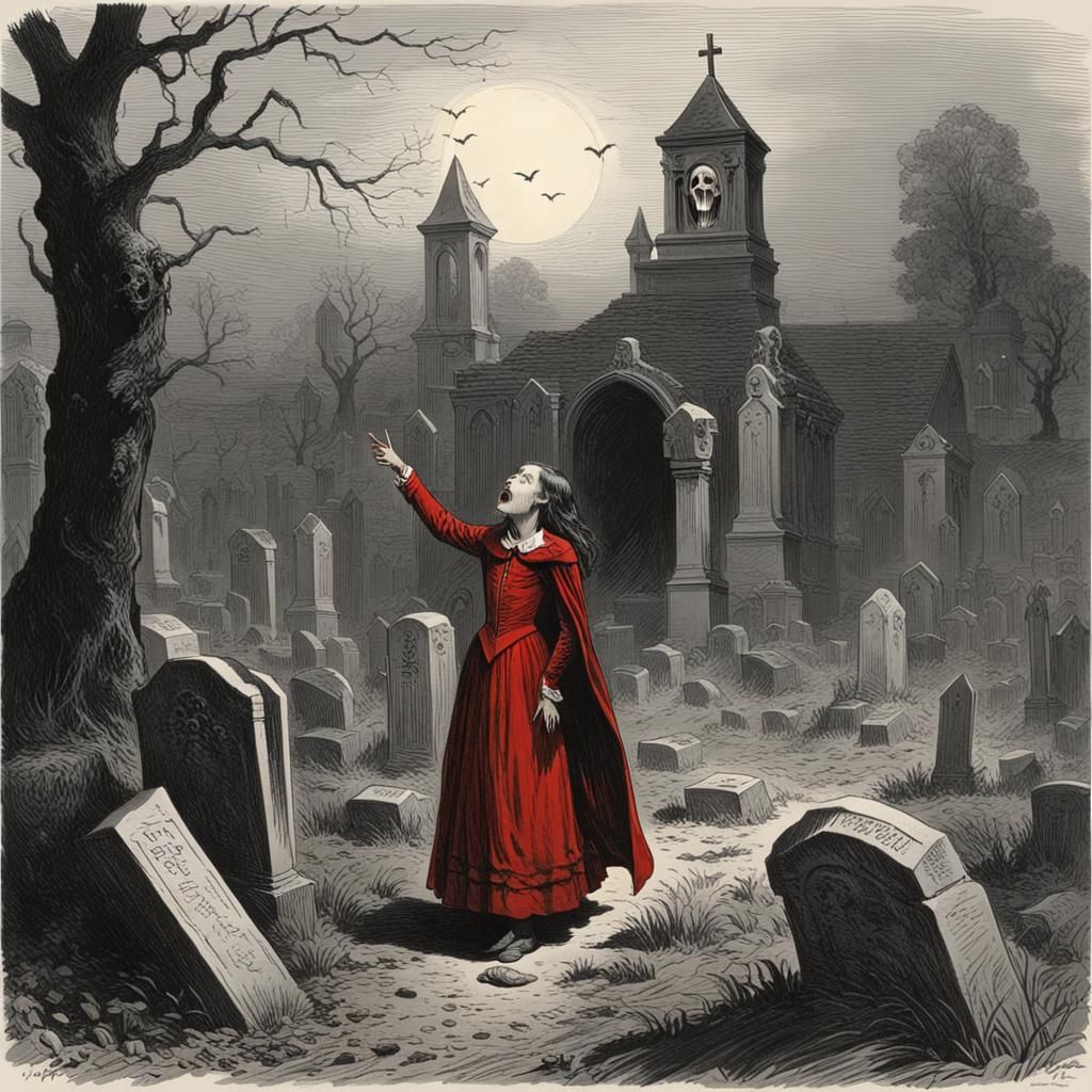 Vampire Girl in Graveyard, Horror Scene