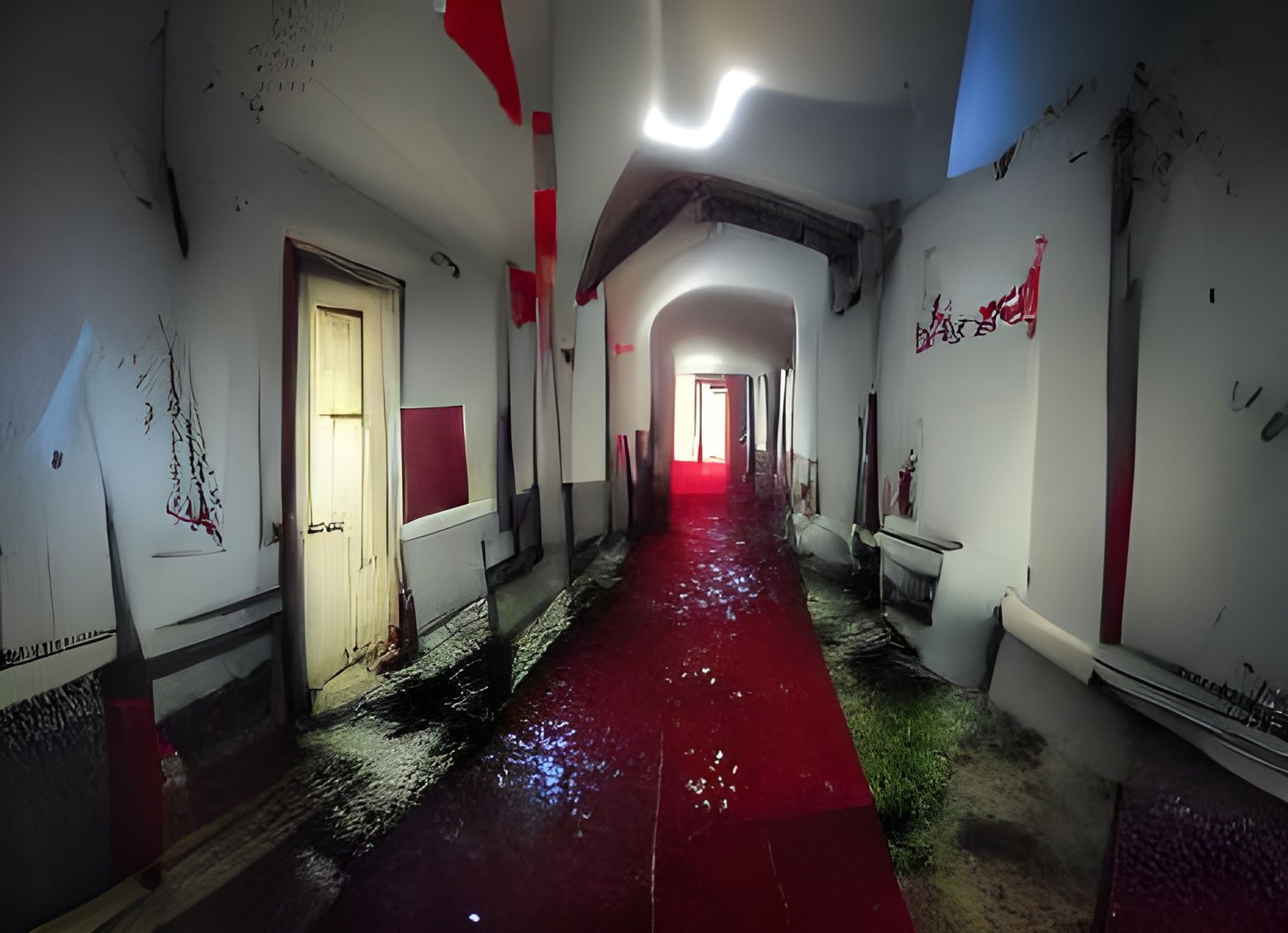 Blood Flooded Creepy Hallway in 3D