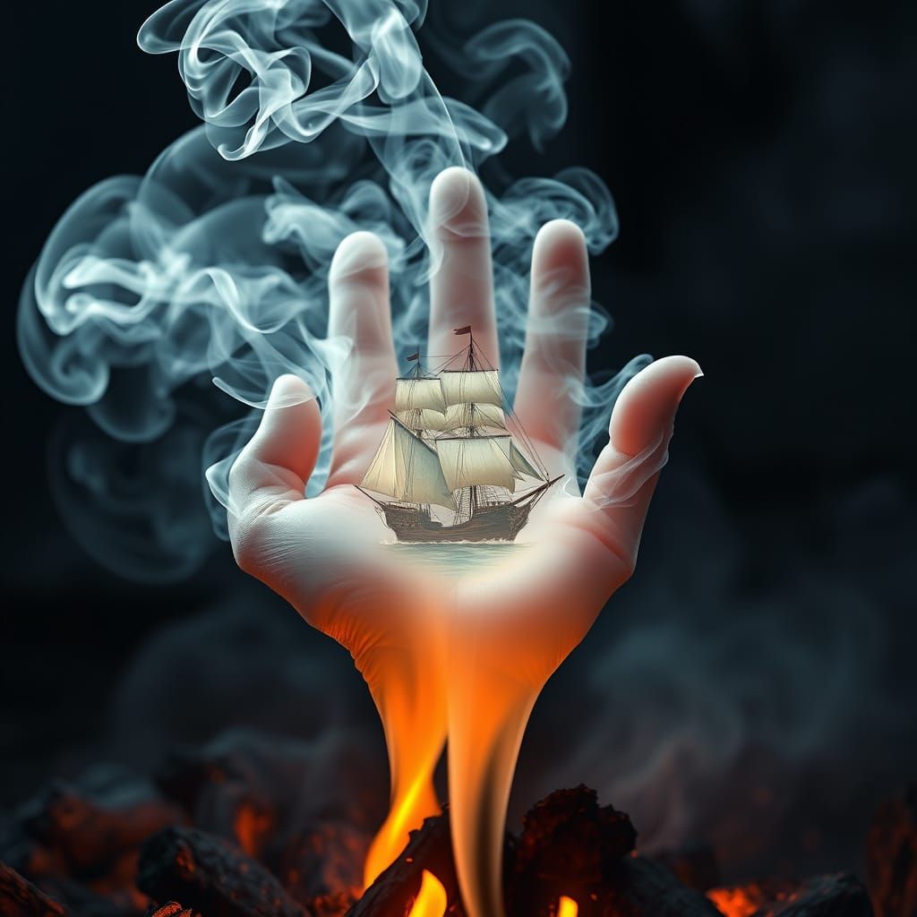 Surreal Smoke Realm with Majestic Pirate Ship