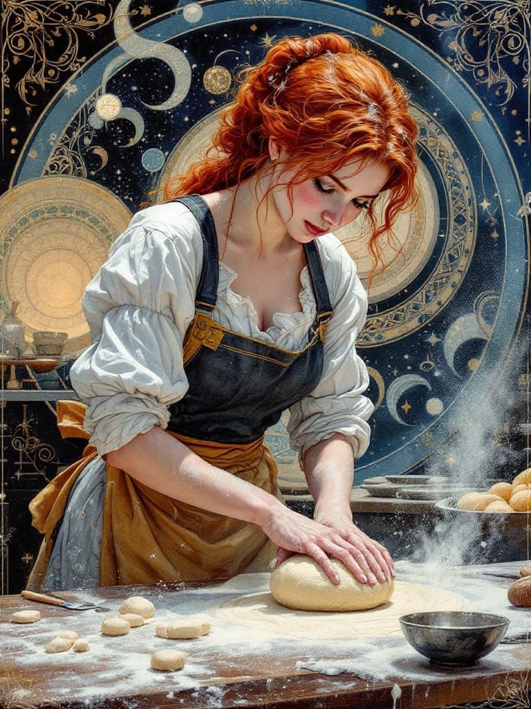 Redhead Baker in Bustling Kitchen, Cosmic Wonder