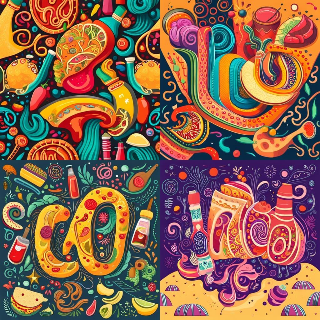 Colorful Taco Typography Design in Gouache Swirls