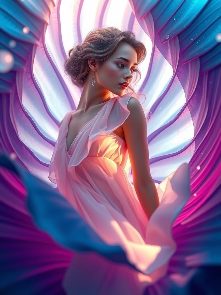 Ethereal Woman Emerges From Giant Butterfly Pea Flower