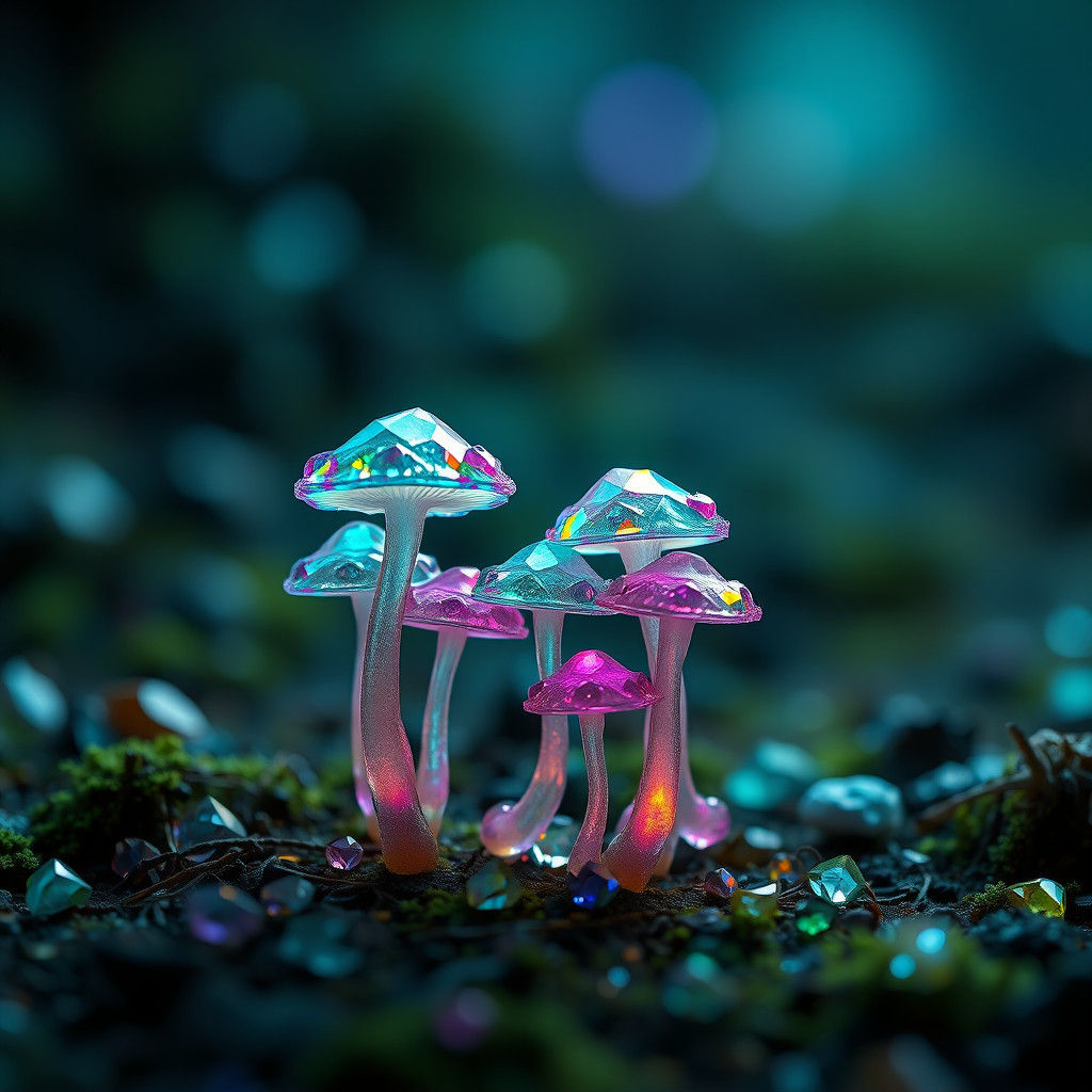 Crystal Mushrooms in Mystical Forest, Fantasy Concept Art