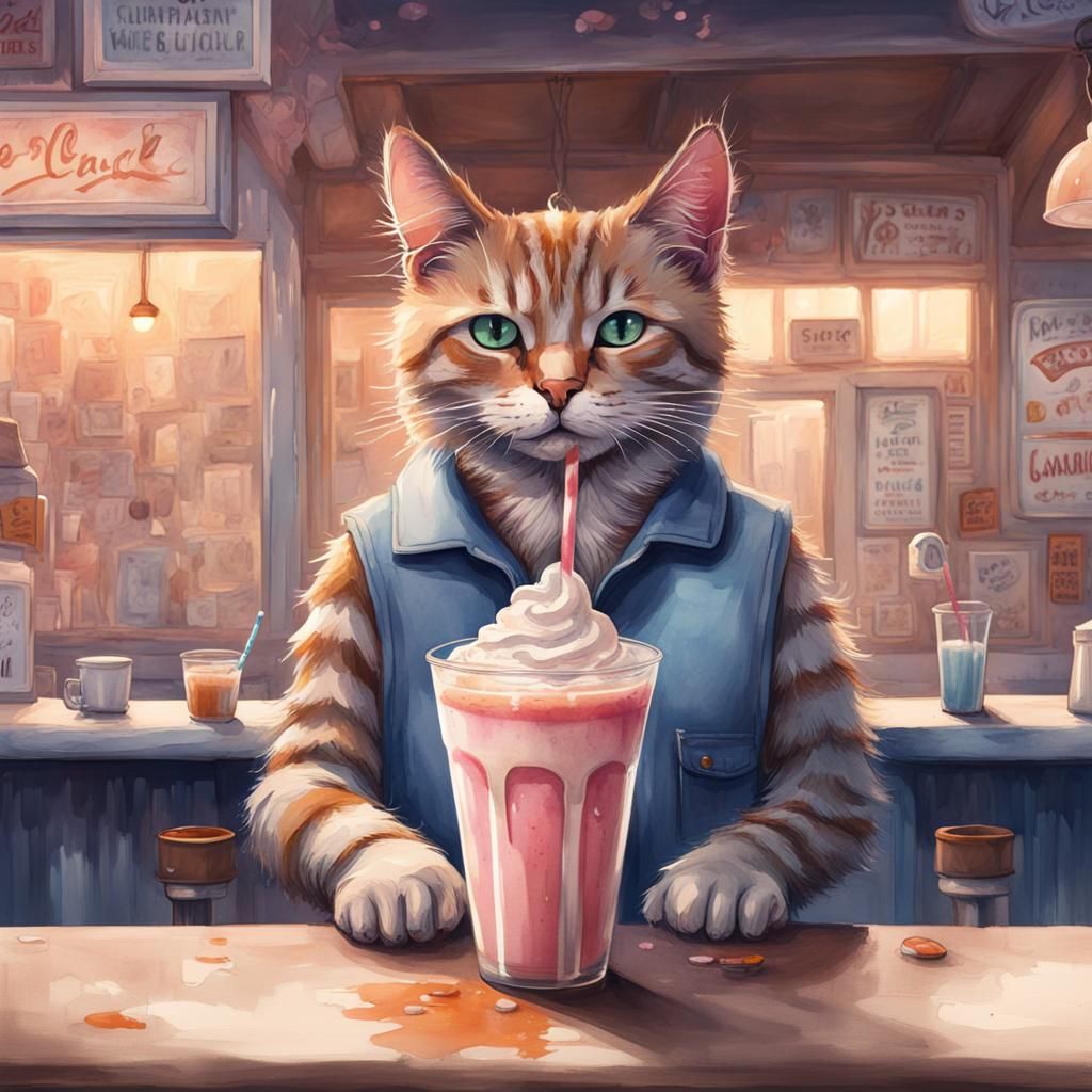 Watercolor Cat at Milk Bar