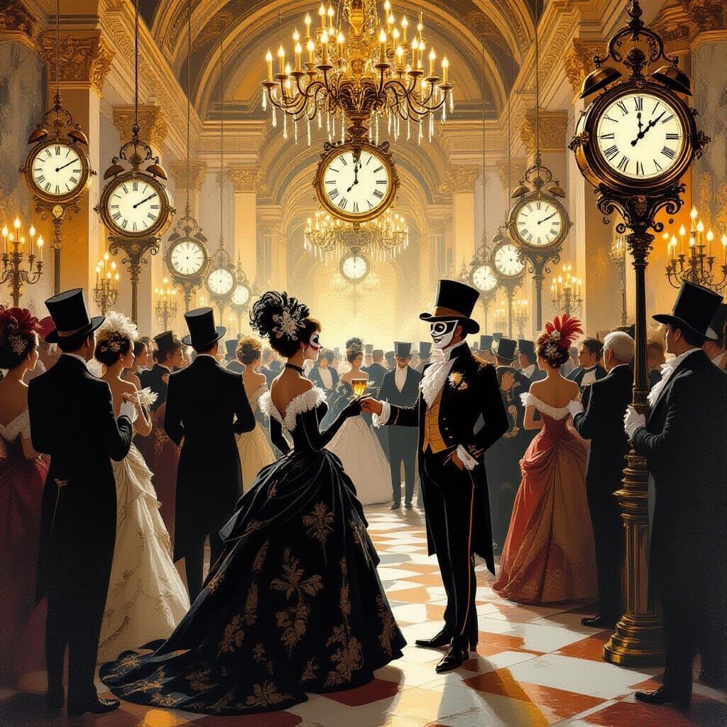 Masquerade Ball with Reversed Clocks in Old Master Style