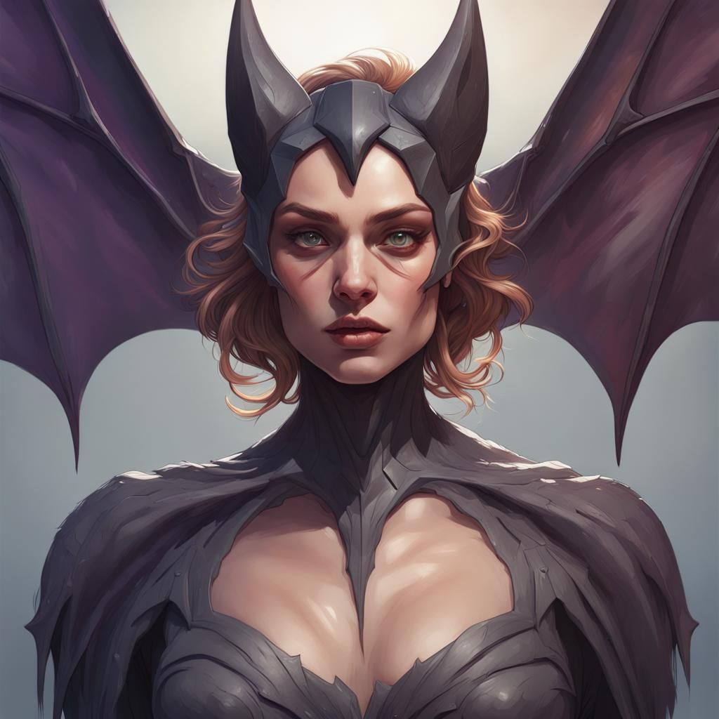 Woman Transforms into Bat: Hyperdetailed Art Nouveau Portrai...