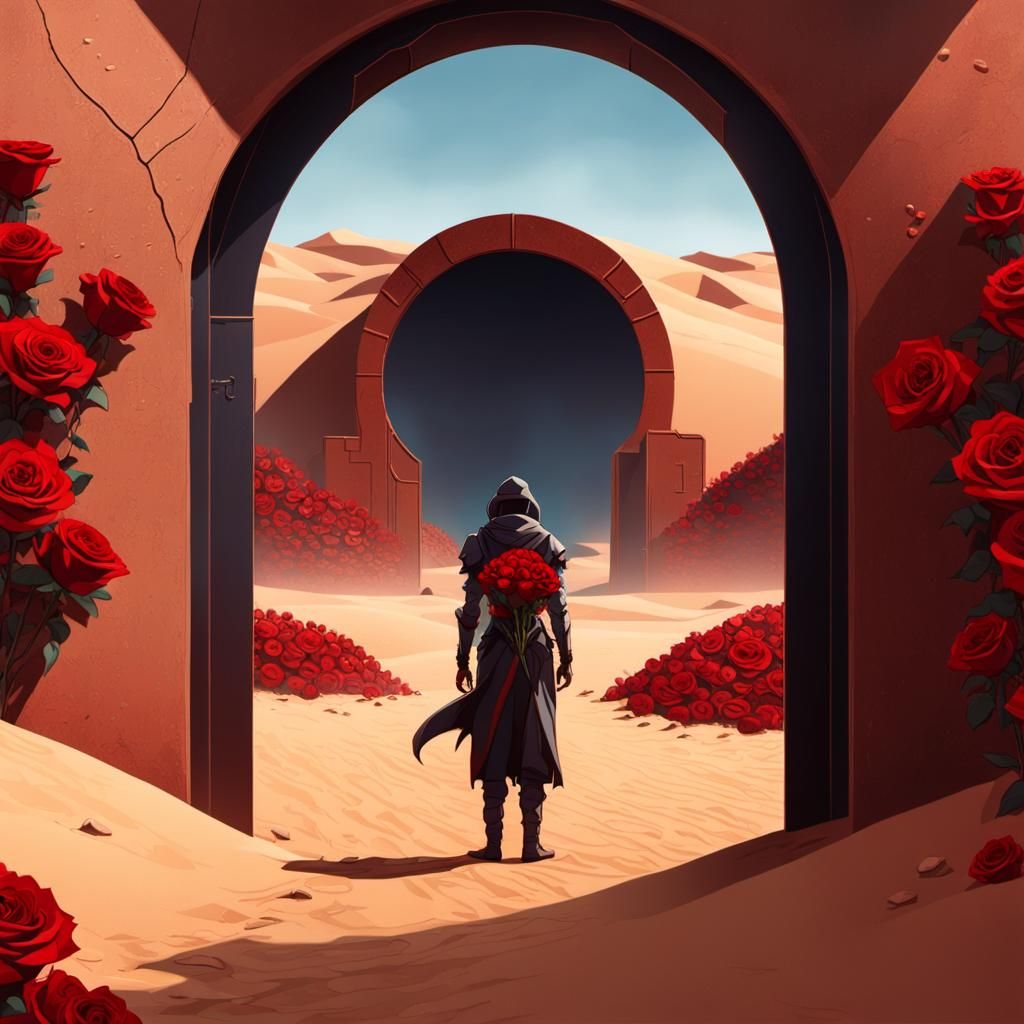 Cyberpunk Portal in Desert Landscape