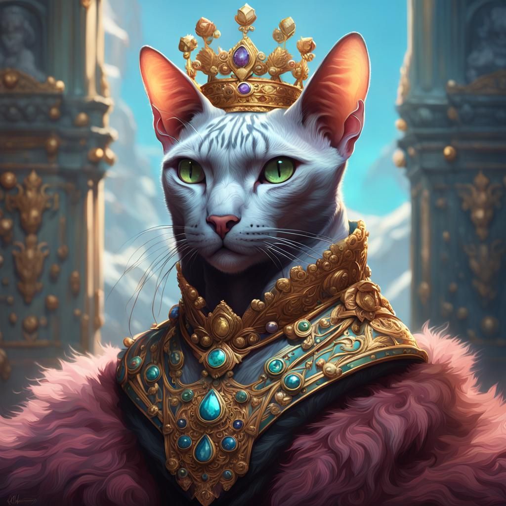 Crowned Hairless Cat Portrait in Hyperdetailed Style