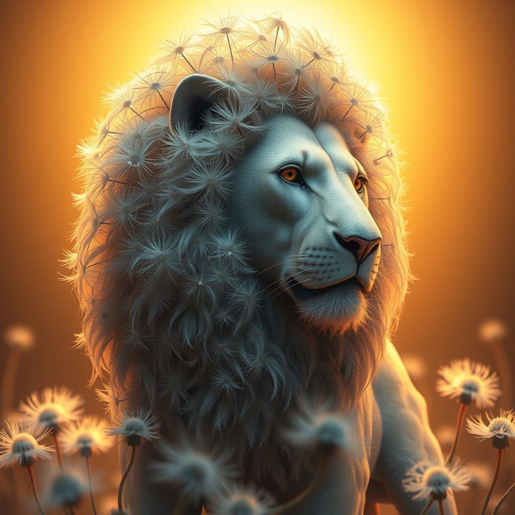 Dandelion Lion in Ethereal Digital Art Style