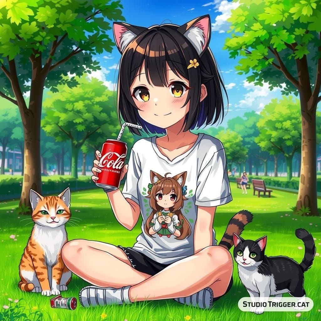 Anime Girl with Cat Features in Studio Trigger Style