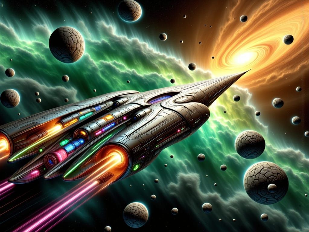 Alien Starship Navigates Cosmic Wonders in Hyper-Realistic S...